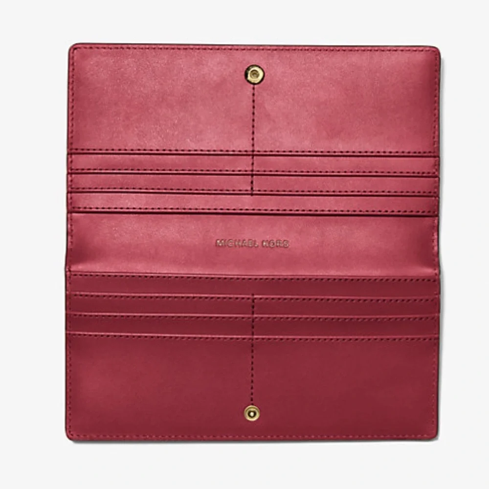 MICHAEL KORS Carson Large Snap Crocodile Embossed Bifold Wallet Cherry  NWT